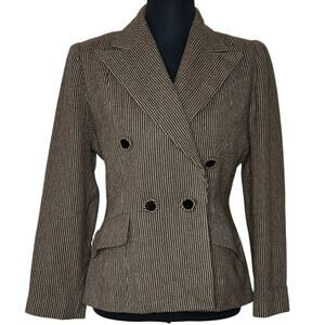 Joselli Women’s Vintage Double Breasted Wool Blazer Brown Stripe | Size 6
